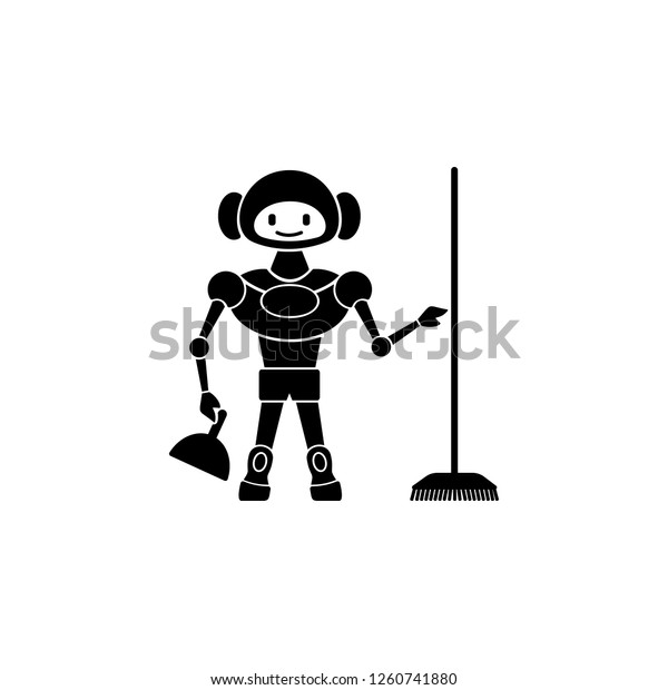 robot with besom icon. Element of home robot icon\
for mobile concept and web apps. Detailed robot with besom icon can\
be used for web and\
mobile