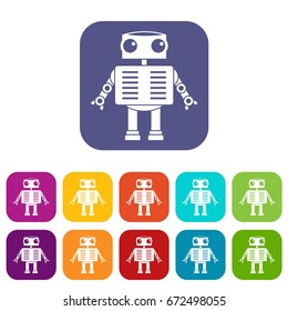Robot with big eyes icons set vector illustration in flat style In colors red, blue, green and other