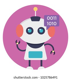 Robot With Binary Code. Software Intelligent Agent. Flat Icon 