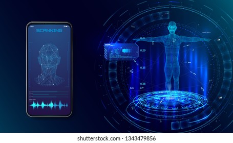 Robot. Biometric identification or Facial recognition system concept. concept of biometric technology, digital Face Scanning, human head combined with electronic board, Vector