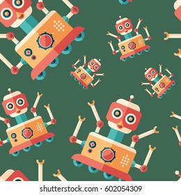 Robot bird flat icon seamless pattern.