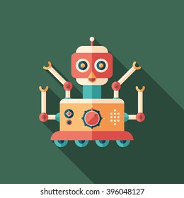 Robot bird flat square icon with long shadows.