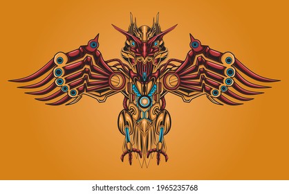 Robot bird illustration. Perfect for design of t-shirts, stickers, merchandise, etc.