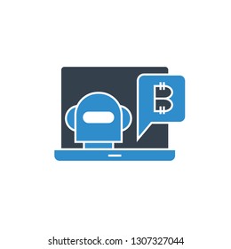 robot and bitcoin chat in laptop icon