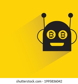 robot with bitcoin eye on yellow background