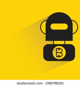robot and bitcoin icon with shadow on yellow background