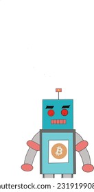 a robot with bitcoin logo on its chest