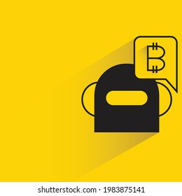 robot and bitcoin message with shadow on yellow background