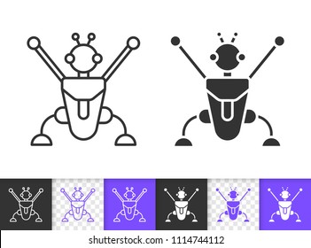 Robot black linear and silhouette icons. Thin line sign of transformer. Machine outline pictogram isolated on white, color, transparent background. Vector Icon shape. Robot simple symbol closeup