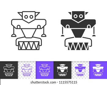 Robot black linear and silhouette icons. Thin line sign of machine. Transformer outline pictogram isolated on white, color, transparent background. Vector Icon shape. Robot simple symbol closeup