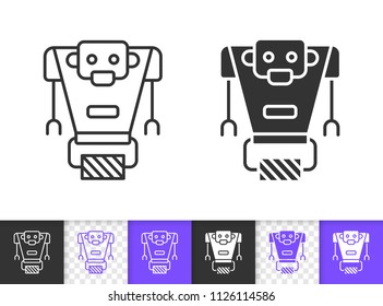 Robot black linear and silhouette icons. Thin line sign of transformer. Machine outline pictogram isolated on white, color, transparent background. Vector Icon shape. Robot simple symbol closeup