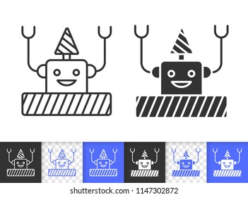 Robot black linear and silhouette icons. Thin line sign of household assistant. Automated hand outline pictogram isolated on white transparent background. Vector Icon shape Robot simple symbol closeup