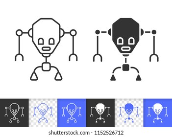 Robot black linear and silhouette icons. Thin line sign of cute character. Robotic Humanoid outline pictogram isolated on white, color, transparent background. Vector Icon Robot simple symbol closeup