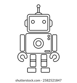 Robot black and white flat vector icon design with editable stroke