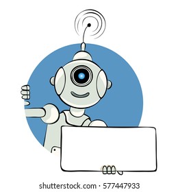 Robot with blank slate. The friendly robot with board, vector illustration