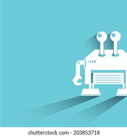 robot, blue background, flat and shadow theme