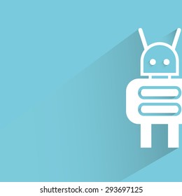 robot in blue background, flat and shadow theme