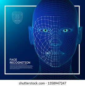 Robô olhos azuis androide com íris detalhada e pupila. Conceito de reconhecimento facial com sensor e identidade facial. digitalização 3D.