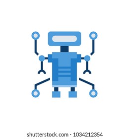Robot blue flat icon or design element on white background
