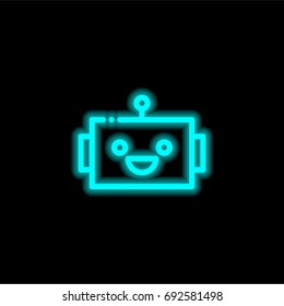 Robot blue glowing neon ui ux icon. Glowing sign logo vector