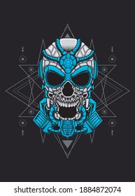 Robot blue skull illustration with geometric. Perfect for design of t-shirts, stickers, merchandise, etc.