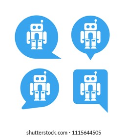 robot in blue speech bubble icons, chat bot