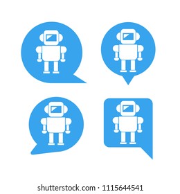 robot in blue speech bubble icons, chat bot