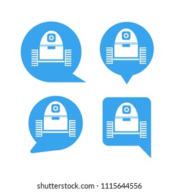 robot in blue speech bubble icons, chat bot