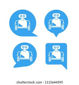 robot in blue speech bubble icons, chat bot