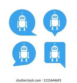 robot in blue speech bubble icons, chat bot