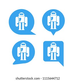 robot in blue speech bubble icons, chat bot
