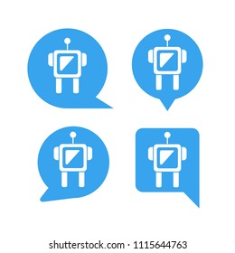 robot in blue speech bubble icons, chat bot