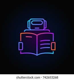 Robot with a book icon - vector colorful outline symbol or logo element