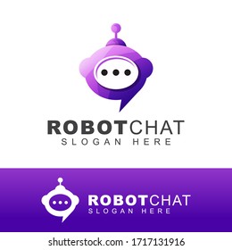 Robot Or Bot Chat Logo. Modern Conversation Automatic Technology Logo Design 