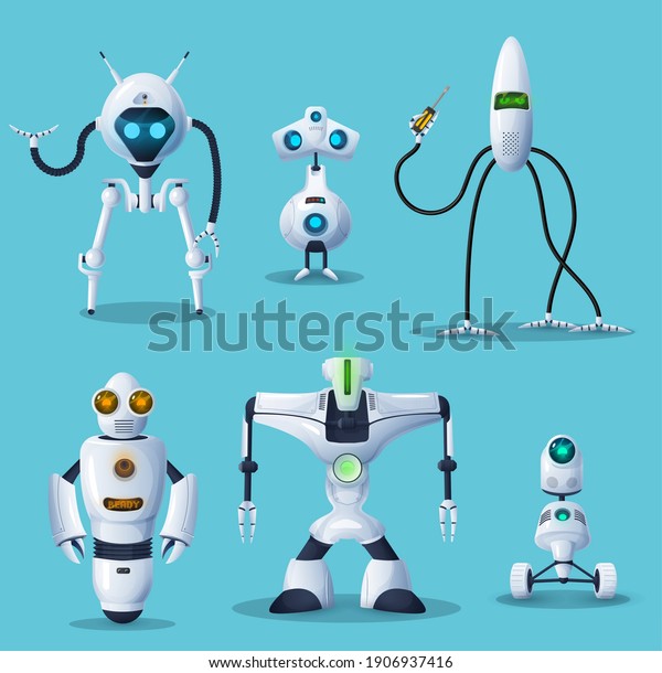 Robot Bot Cyborg Cartoon Characters Vector Stock Vector (Royalty Free ...