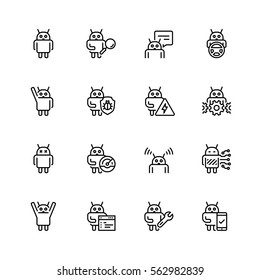 Robot or bot related vector icon set in thin line style