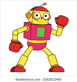 A robot in a boxing ring, throwing a punch.