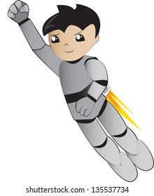 Robot boy flying. Vector