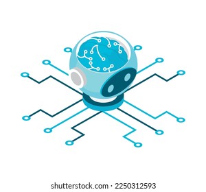 Roboter-Gehirn-Icon einzeln isometrisch