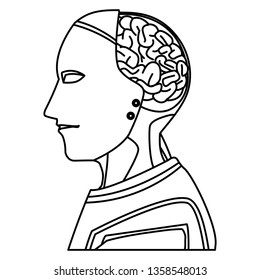 robot with brain exposed black and white