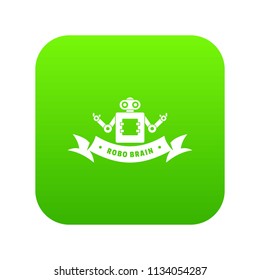 Robot brain icon green vector isolated on white background