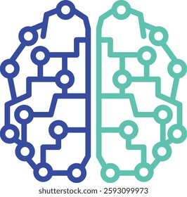 Robot brain outline dual color vector illustration icon design