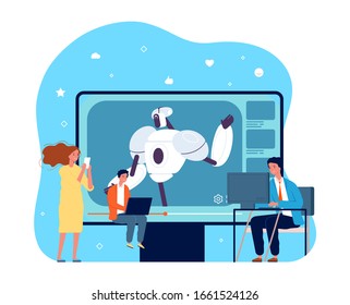 Robot is broadcasting live. Android business training, staff coaching. Online school or adult courses vector concept