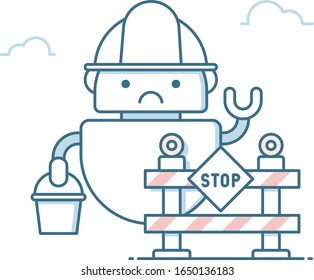 Robot builder with a bucket, illustration in outline style