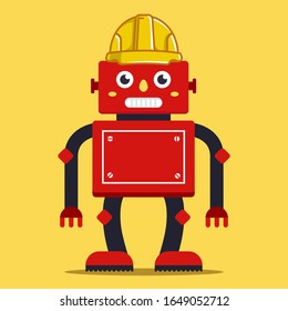 robot builder in a yellow helmet. innovative technology. Flat character vector illustration.