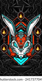 robot bunny mask illustration vector for t shirt design