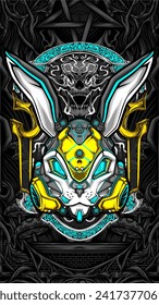 robot bunny mask illustration vector for t shirt design