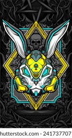 robot bunny mask illustration vector for t shirt design