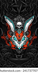 robot bunny mask illustration vector for t shirt design