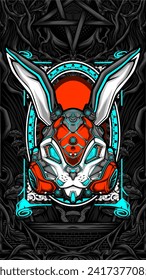robot bunny mask illustration vector for t shirt design
